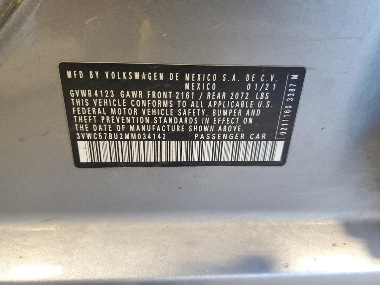 2021 Volkswagen Jetta VIN 3VWC57BU2MM034142 Copart auction photo, front end damage thumbnail 13