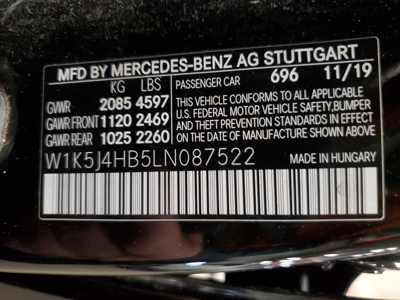 2020 Mercedes-Benz CLA-klasse VIN W1K5J4HB5LN087522 Copart auction photo, all over damage thumbnail 13