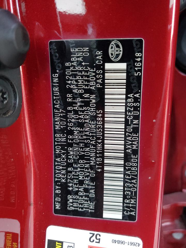2018 Toyota Camry VIN 4T1B11HK4JU536845 Copart auction photo, front end damage thumbnail 13