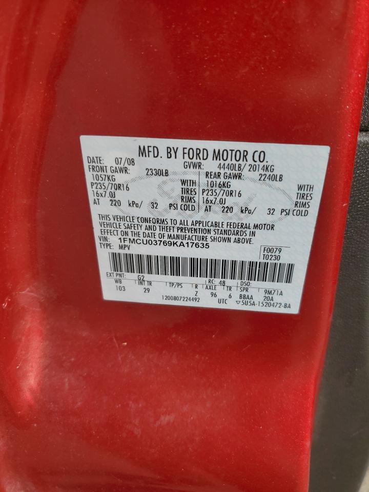 2009 Ford Escape VIN 1FMCU03769KA17635 Copart auction photo, all over damage thumbnail 13