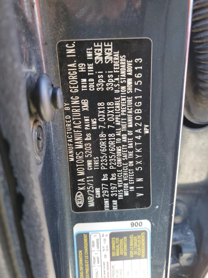 2011 KIA Sorento VIN 5XYKT4A20BG175613 Copart auction photo, rear end damage thumbnail 14