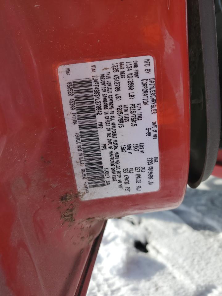 2000 Jeep Grand Cherokee VIN 1J4FF48S3YL270642 Copart auction photo, rollover damage thumbnail 13