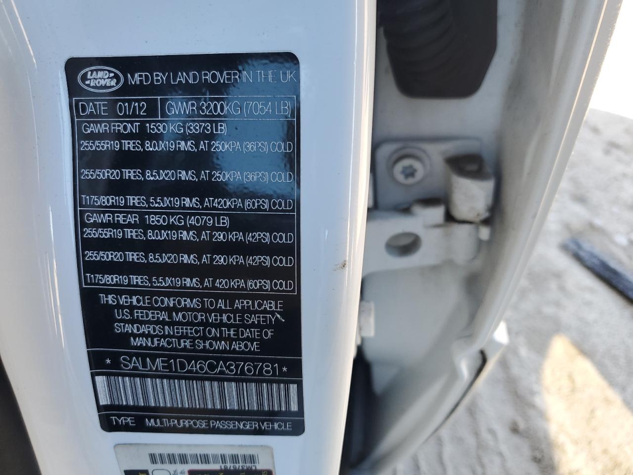 2012 Land Rover Range Rover VIN SALME1D46CA376781 Copart auction photo, mechanical damage thumbnail 13