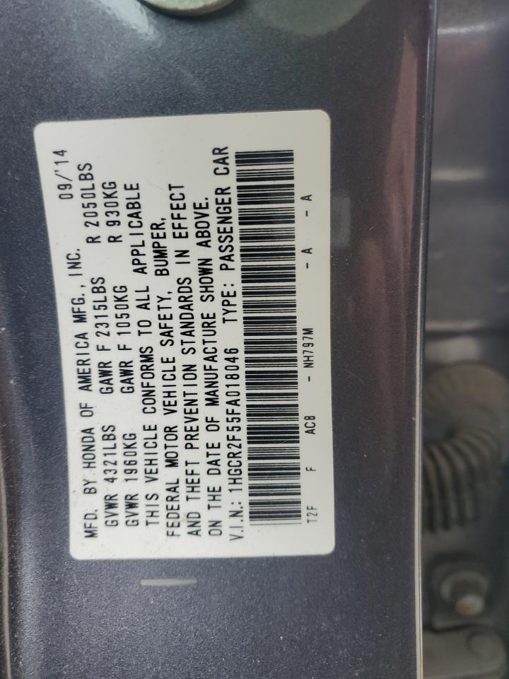 2015 Honda Accord VIN 1HGCR2F55FA018046 Copart auction photo, front end / minor dent/scratches damage thumbnail 12
