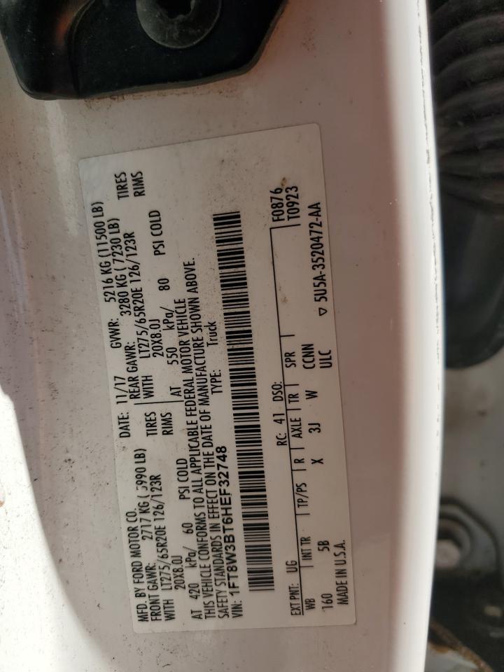 2017 Ford F350 VIN 1FT8W3BT6HEF32748 Copart auction photo, front end damage thumbnail 13