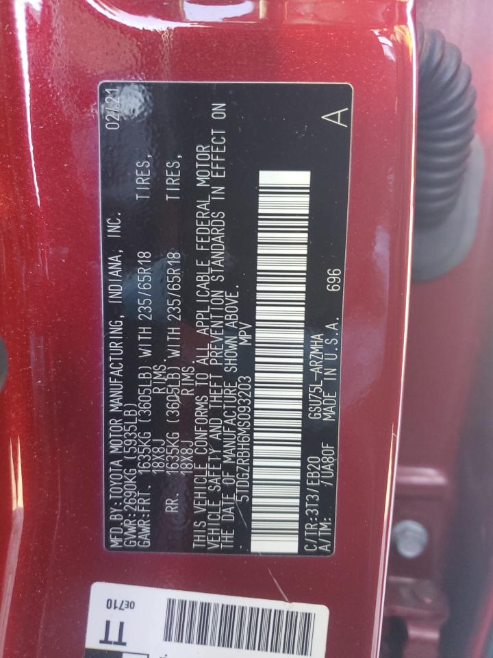 2021 Toyota Highlander VIN 5TDGZRBH6MS093203 Copart auction photo, all over damage thumbnail 13