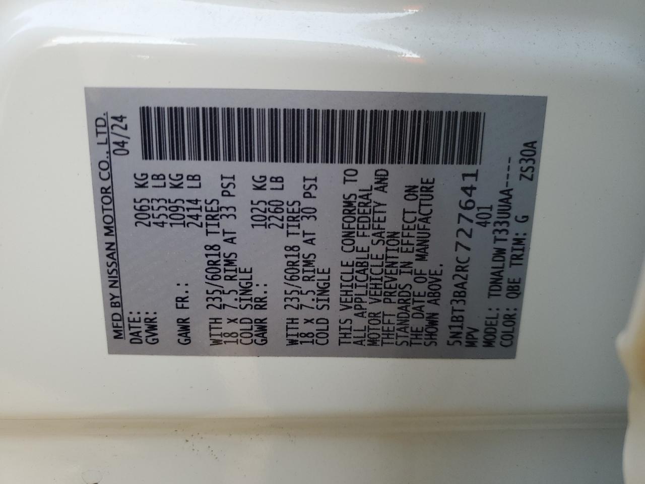2024 Nissan Rogue VIN 5N1BT3BA2RC727641 Copart auction photo, front end / minor dent/scratches damage thumbnail 13