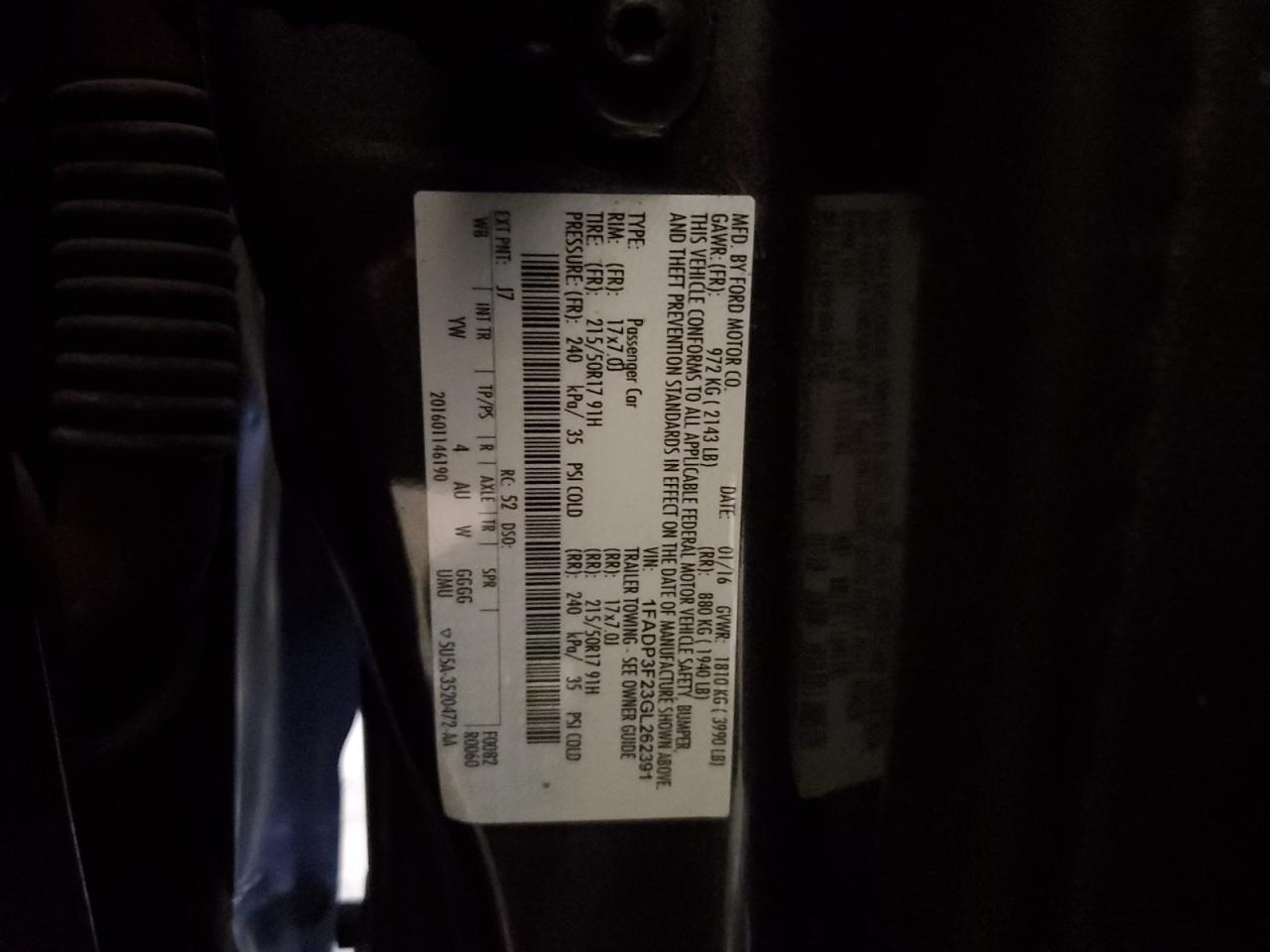 2016 Ford Focus VIN 1FADP3F23GL262391 Copart auction photo, front end / undercarriage damage thumbnail 14