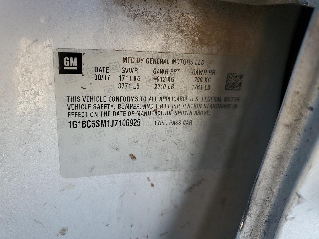 2018 Chevrolet Cruze VIN 1G1BC5SM1J7106925 Copart auction photo, all over damage thumbnail 12