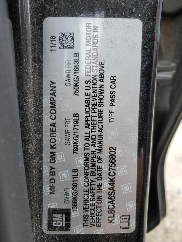 2019 Chevrolet Spark VIN KL8CA6SA4KC756802 Copart auction photo, front end damage thumbnail 13