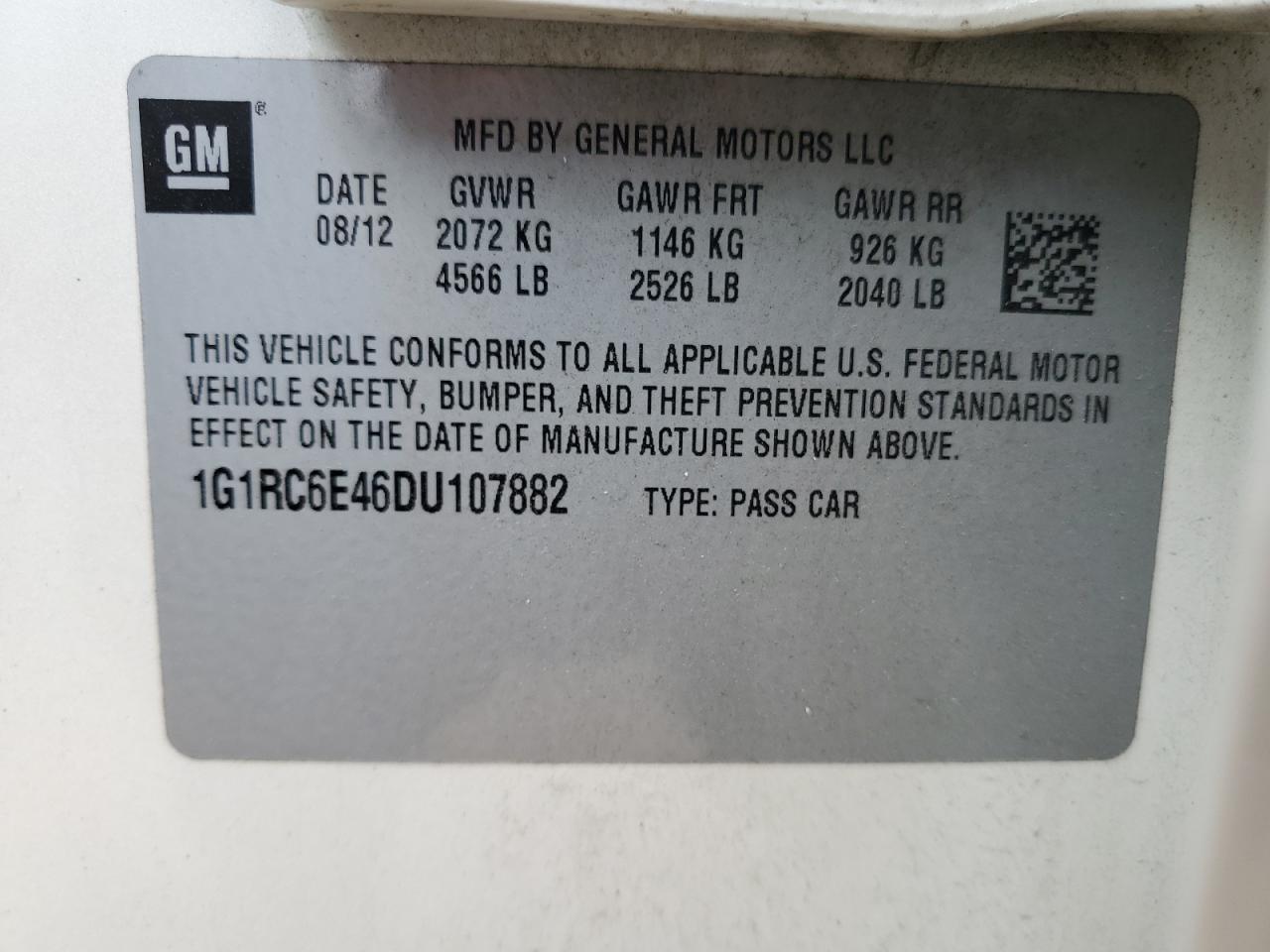 2013 Chevrolet Volt VIN 1G1RC6E46DU107882 Copart auction photo, front end damage thumbnail 12