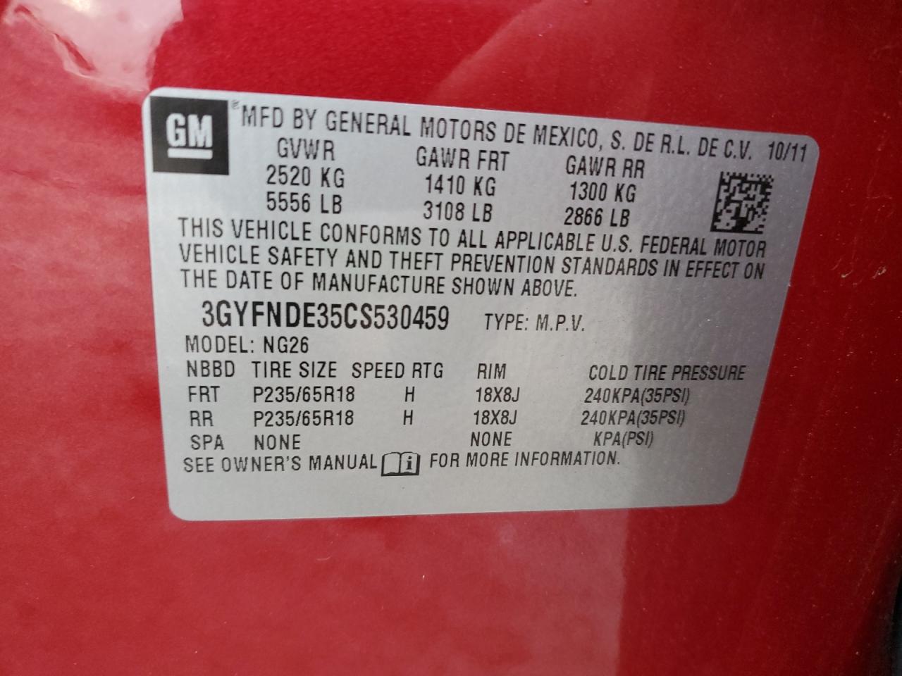 2012 Cadillac SRX VIN 3GYFNDE35CS530459 Copart auction photo, side damage thumbnail 13