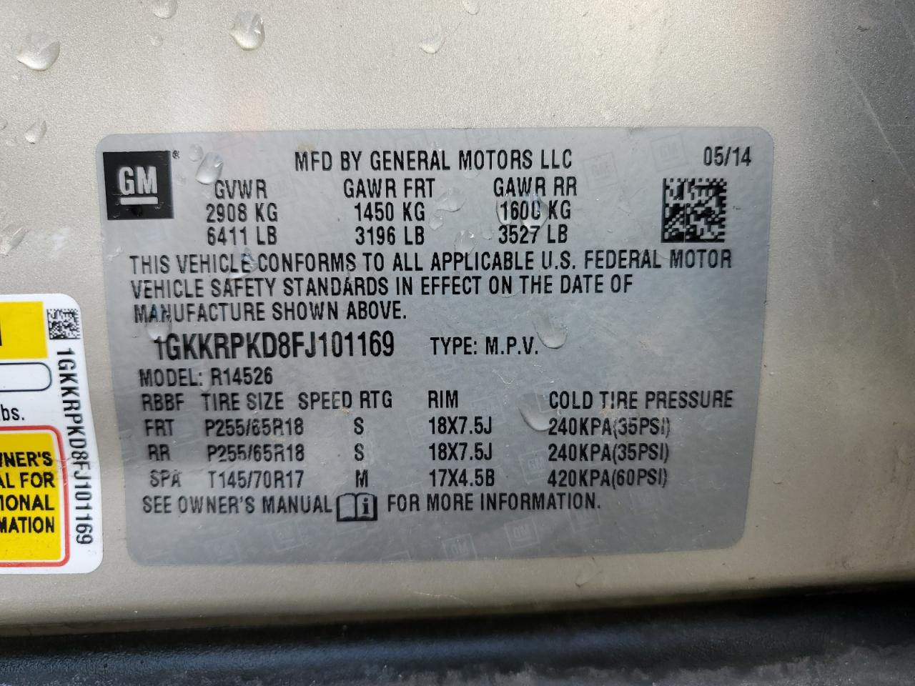 2015 GMC Acadia VIN 1GKKRPKD8FJ101169 Copart auction photo, side damage thumbnail 13