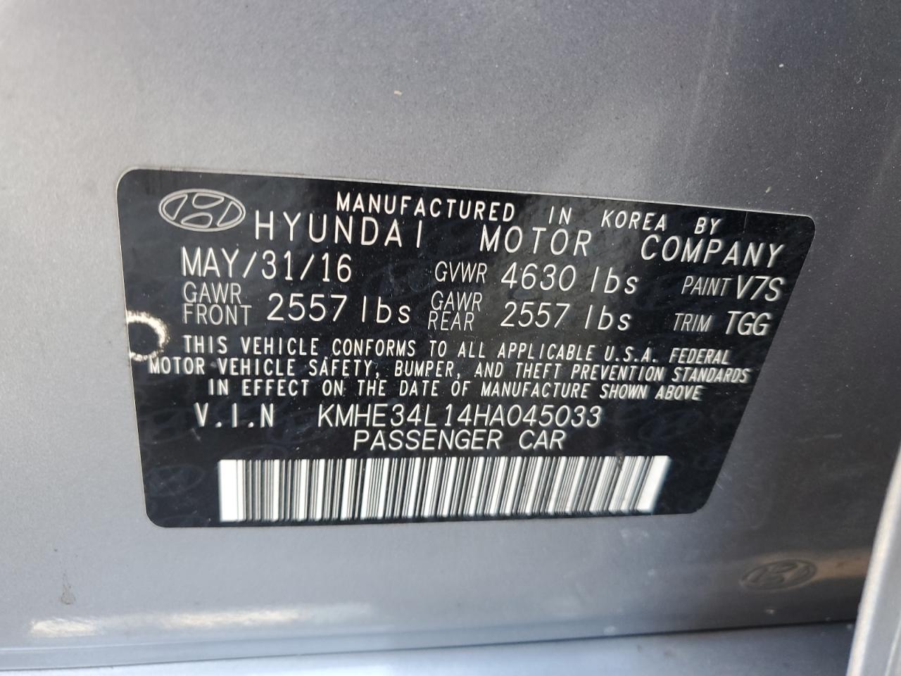 2017 Hyundai Sonata VIN KMHE34L14HA045033 Copart auction photo, rear end damage thumbnail 14