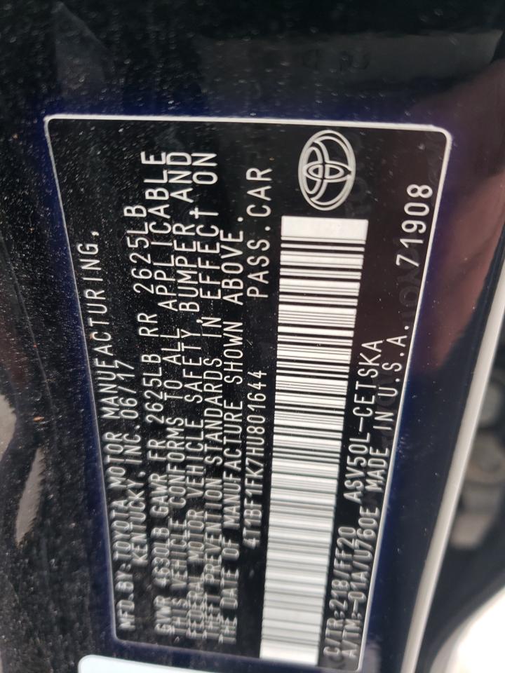 2017 Toyota Camry VIN 4T1BF1FK7HU801644 Copart auction photo, all over damage thumbnail 12