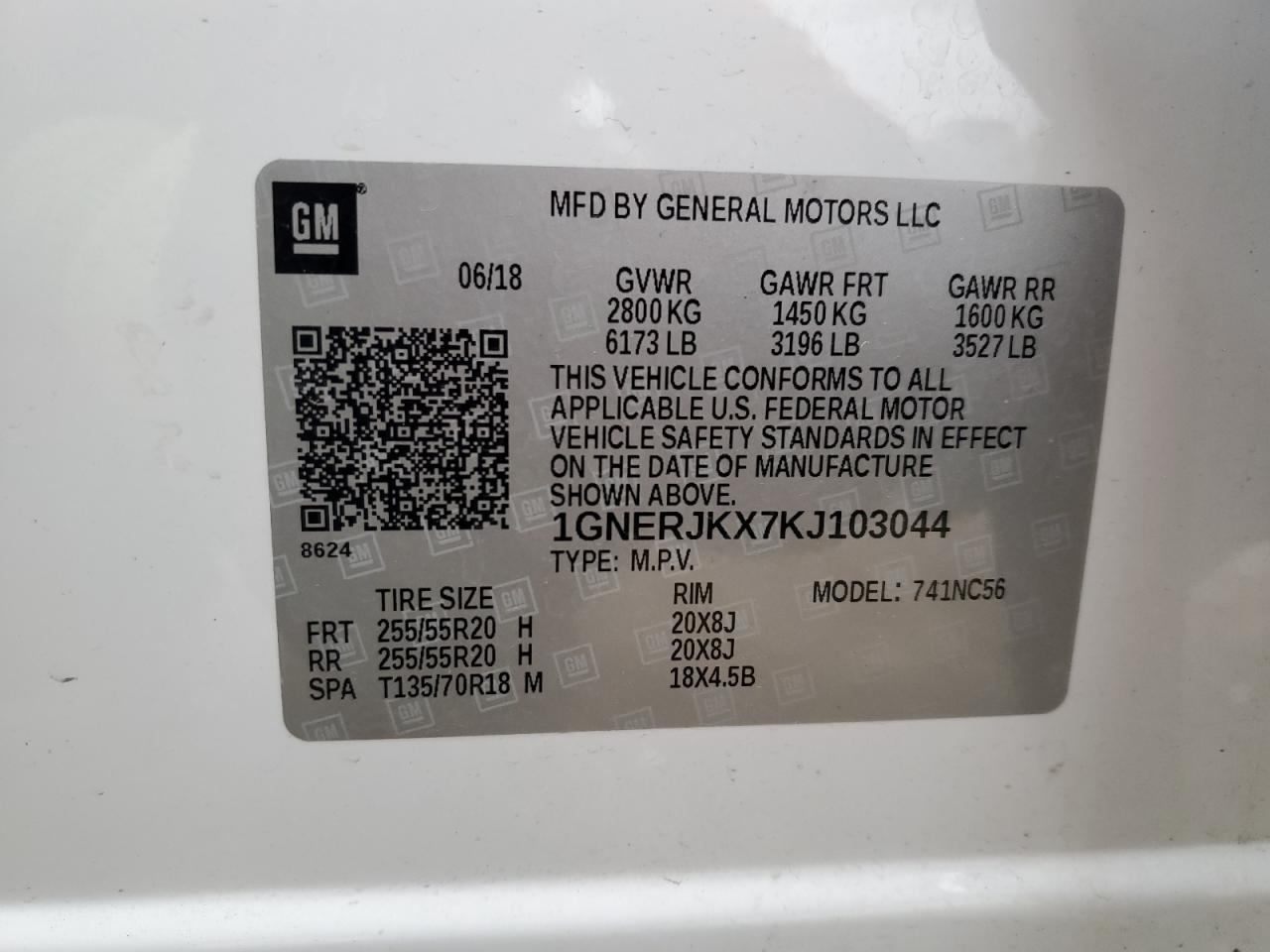 2019 Chevrolet Traverse VIN 1GNERJKX7KJ103044 Copart auction photo, rear end / front end damage thumbnail 14