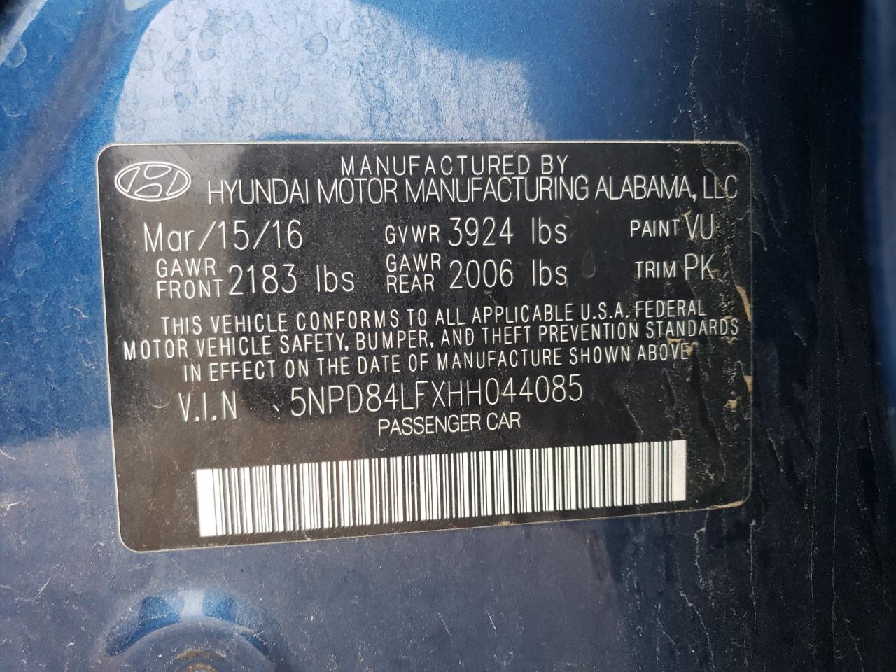 2017 Hyundai Elantra VIN 5NPD84LFXHH044085 Copart auction photo, front end damage thumbnail 12