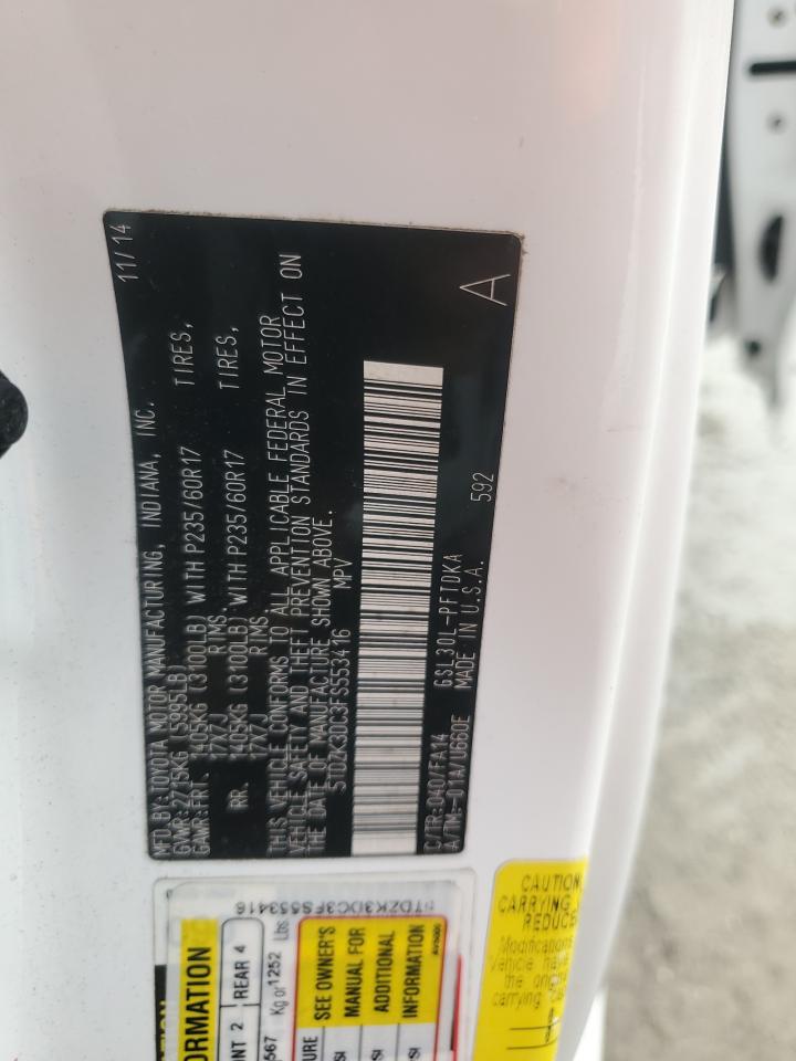 2015 Toyota Sienna VIN 5TDZK3DC3FS553416 Copart auction photo, all over damage thumbnail 13