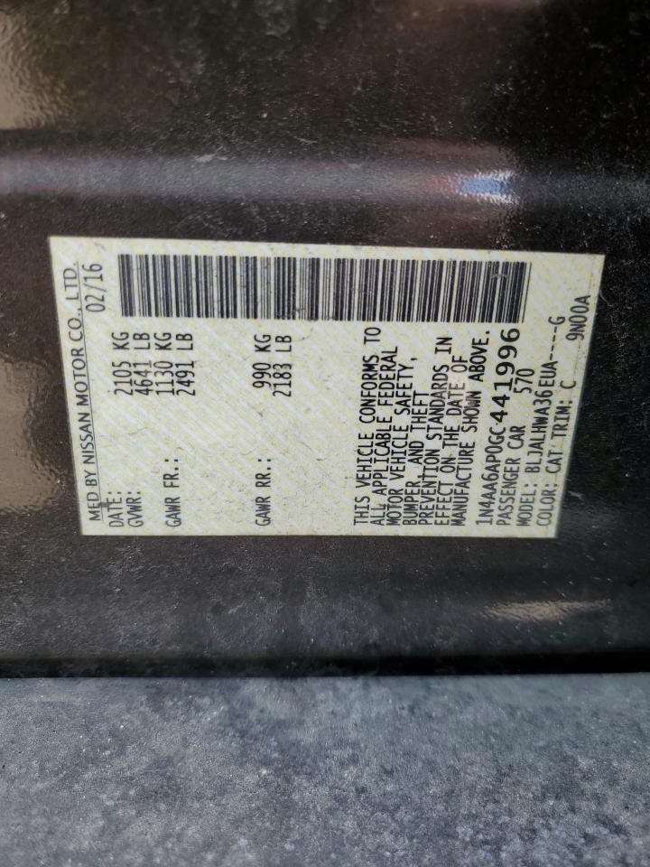 2016 Nissan Maxima VIN 1N4AA6AP0GC441996 Copart auction photo, side / rear end damage thumbnail 13