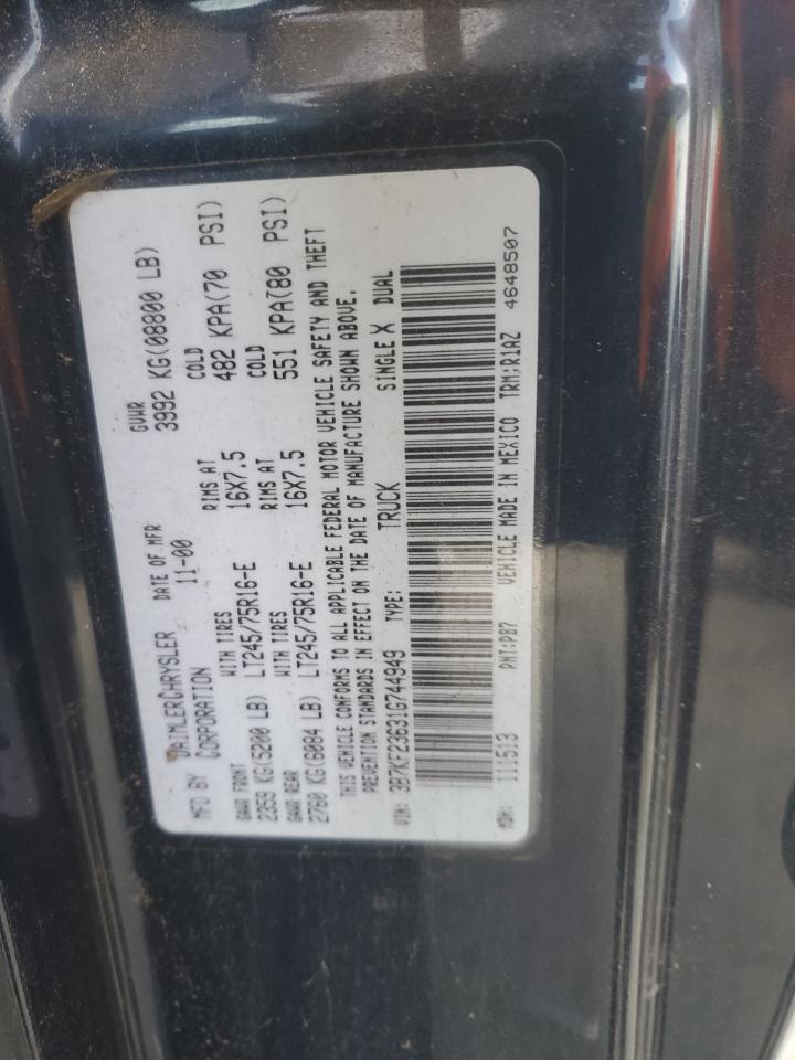 2001 Dodge RAM VIN 3B7KF23631G744949 Copart auction photo, side / front end damage thumbnail 13