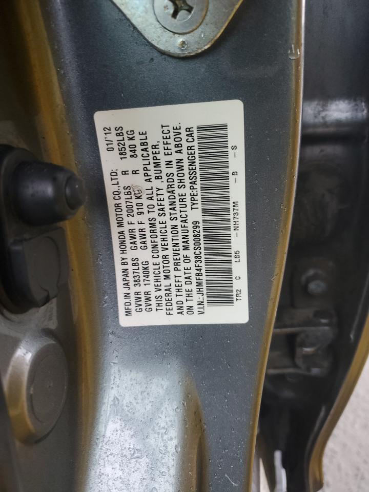 2012 Honda Civic VIN JHMFB4F38CS008299 Copart auction photo, front end damage thumbnail 12