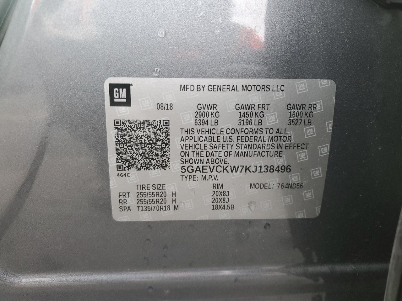 2019 Buick Enclave VIN 5GAEVCKW7KJ138496 Copart auction photo, front end damage thumbnail 14