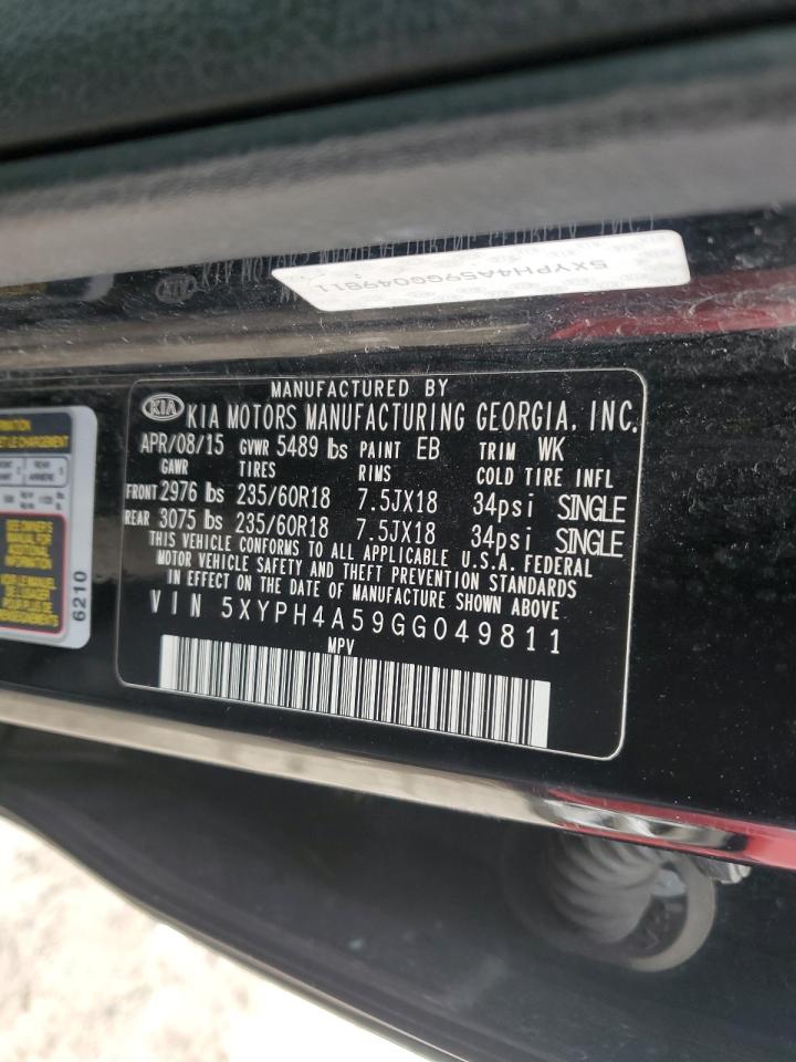 2016 KIA Sorento VIN 5XYPH4A59GG049811 Copart auction photo, minor dent/scratches / mechanical damage thumbnail 13