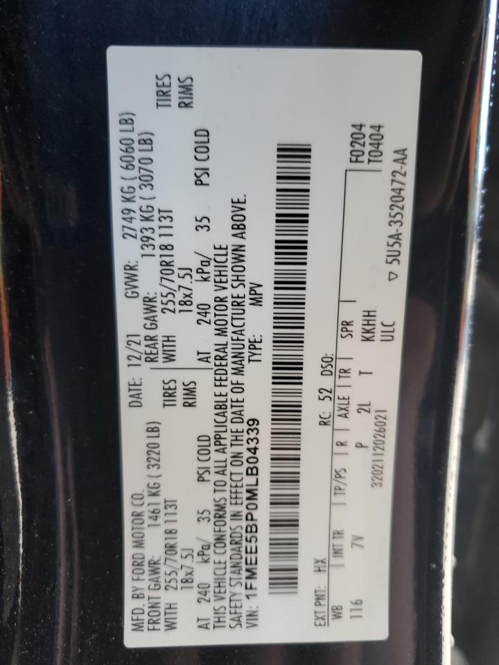 2021 Ford Bronco VIN 1FMEE5BP0MLB04339 Copart auction photo, front end / side damage thumbnail 14