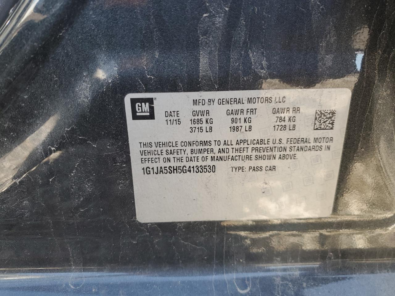 2016 Chevrolet Sonic VIN 1G1JA5SH5G4133530 Copart auction photo, front end / all over damage thumbnail 13