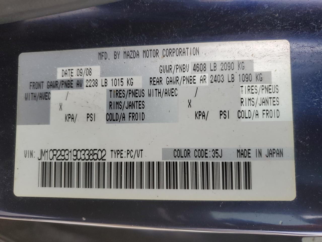 2009 Mazda 5 VIN JM1CR293190338502 Copart auction photo, undercarriage / rear end damage thumbnail 12