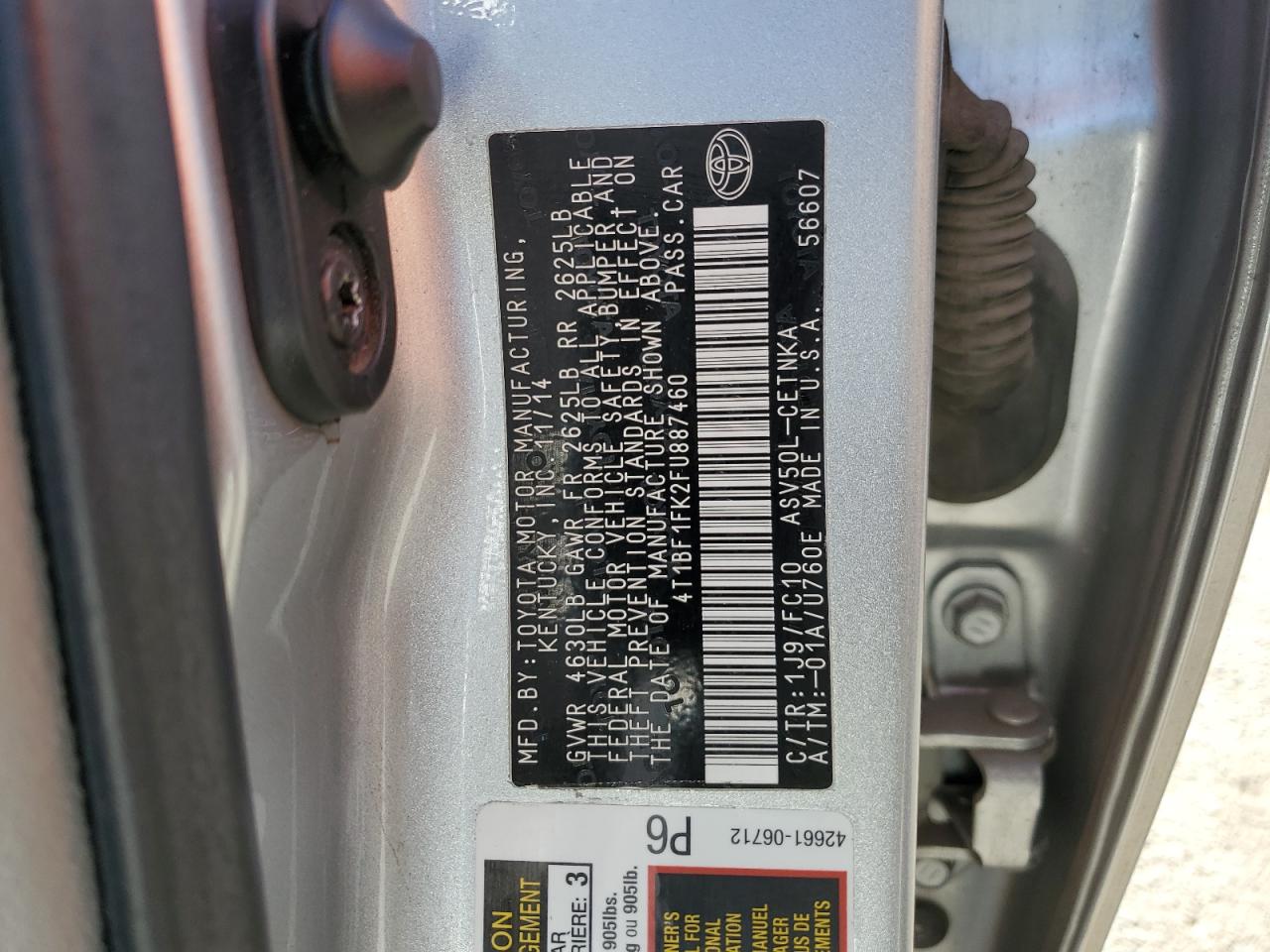 2015 Toyota Camry VIN 4T1BF1FK2FU887460 Copart auction photo, front end damage thumbnail 12