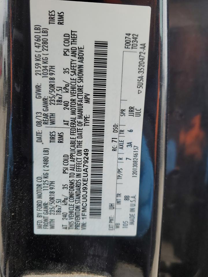 2014 Ford Escape VIN 1FMCU0J9XEUA79249 Copart auction photo, front end / minor dent/scratches damage thumbnail 14