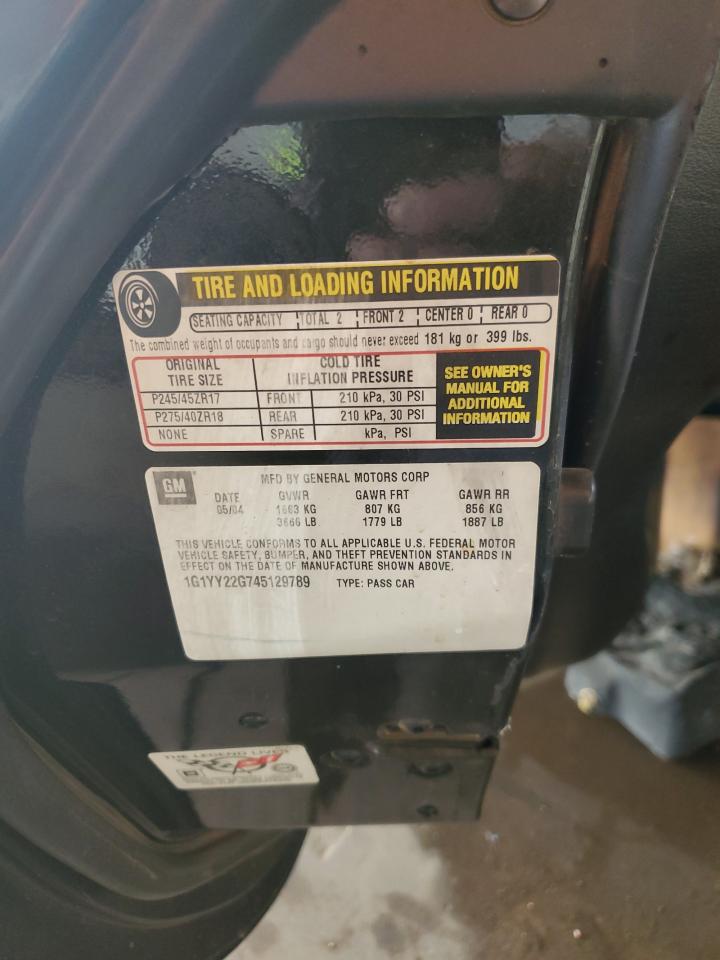 2004 Chevrolet Corvette VIN 1G1YY22G745129789 Copart auction photo, burn - engine / front end damage thumbnail 12