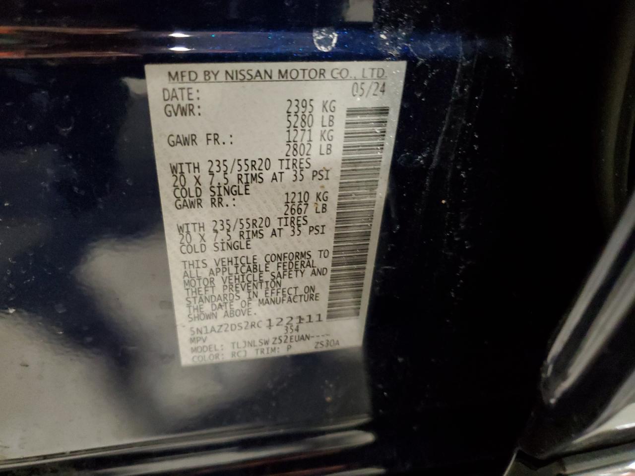 2024 Nissan Murano VIN 5N1AZ2DS2RC122111 Copart auction photo, front end / undercarriage damage thumbnail 13