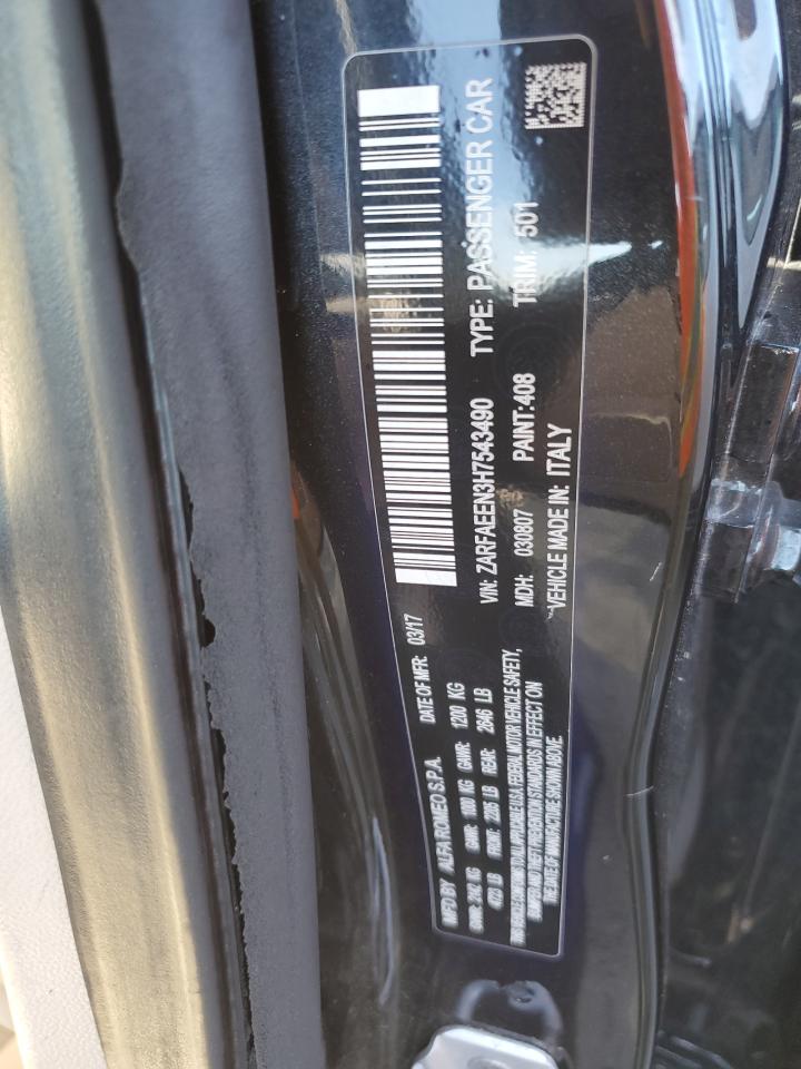 2017 Alfa Romeo Giulia VIN ZARFAEEN3H7543490 Copart auction photo, water/flood damage thumbnail 13