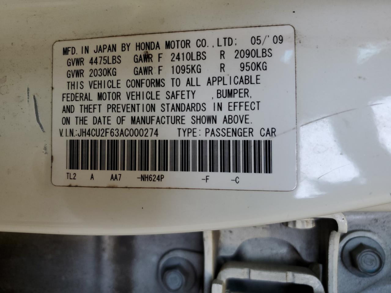 2010 Acura TSX VIN JH4CU2F63AC000274 Copart auction photo, front end damage thumbnail 13