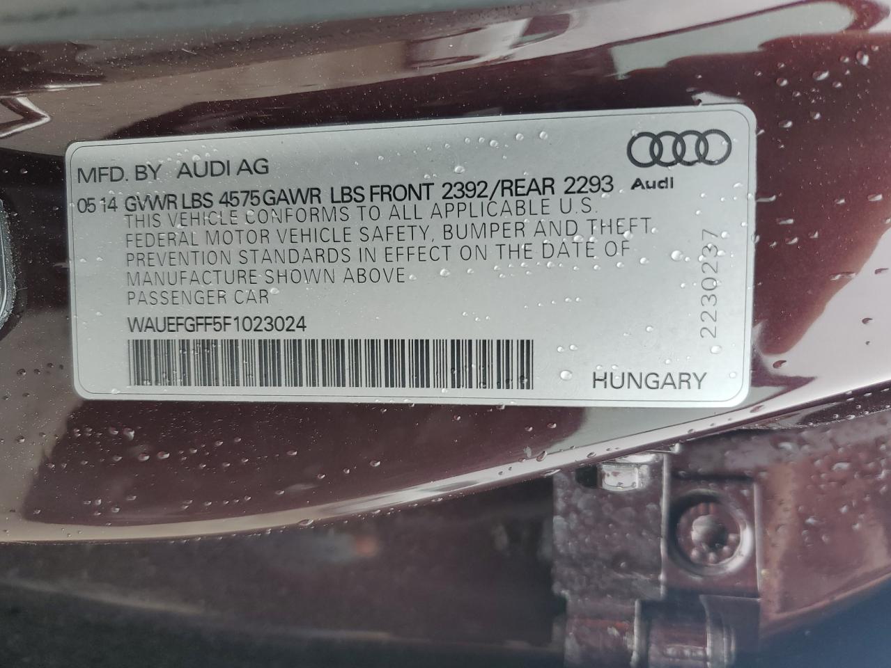 2015 Audi A3 VIN WAUEFGFF5F1023024 Copart auction photo, side / rear end damage thumbnail 13