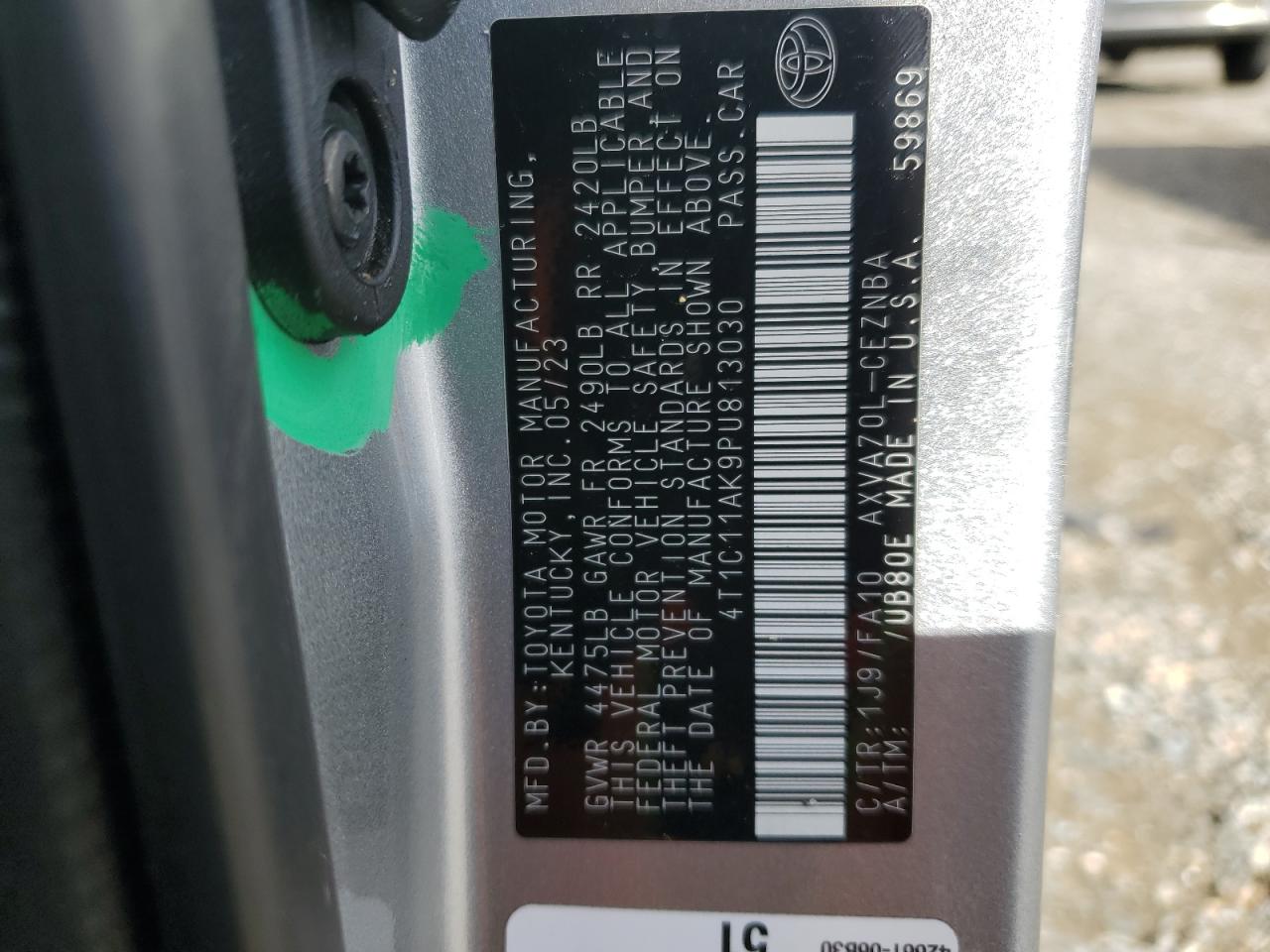 2023 Toyota Camry VIN 4T1C11AK9PU813030 Copart auction photo, rollover damage thumbnail 12