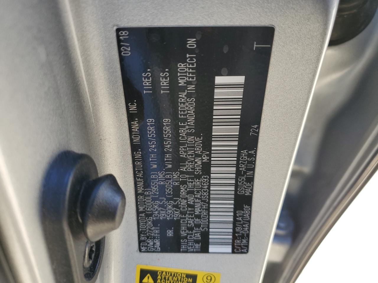 2018 Toyota Highlander VIN 5TDDZRFH7JS834693 Copart auction photo, rear end / side damage thumbnail 15