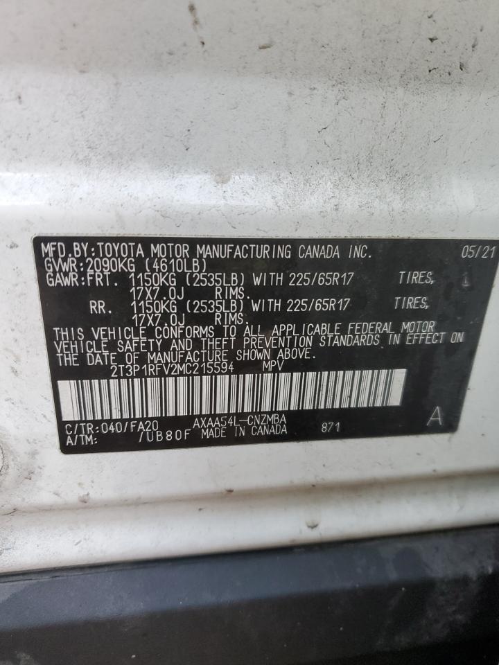 2021 Toyota RAV 4 VIN 2T3P1RFV2MC215594 Copart auction photo, front end / side damage thumbnail 13