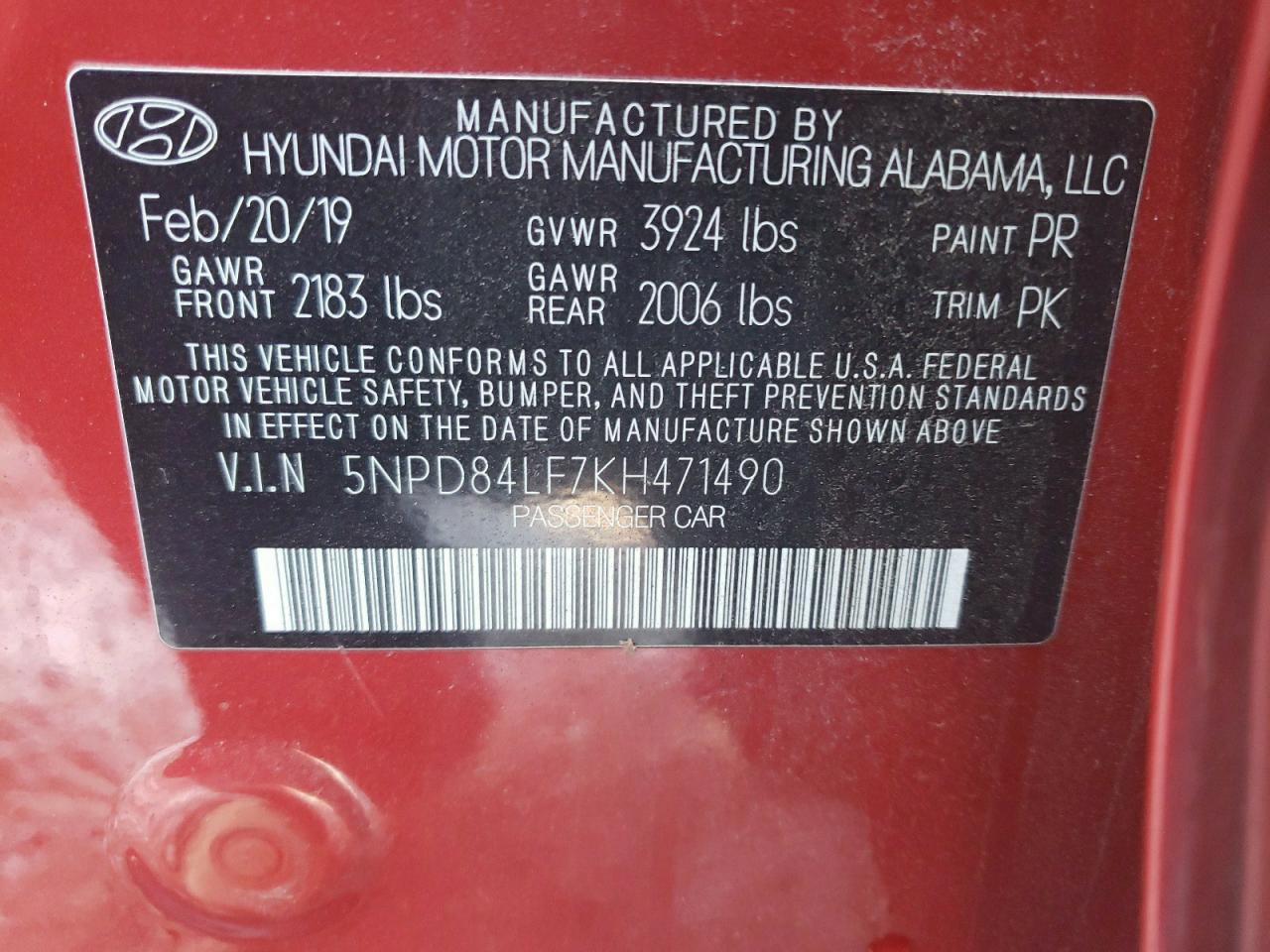 2019 Hyundai Elantra VIN 5NPD84LF7KH471490 Copart auction photo, front end damage thumbnail 12