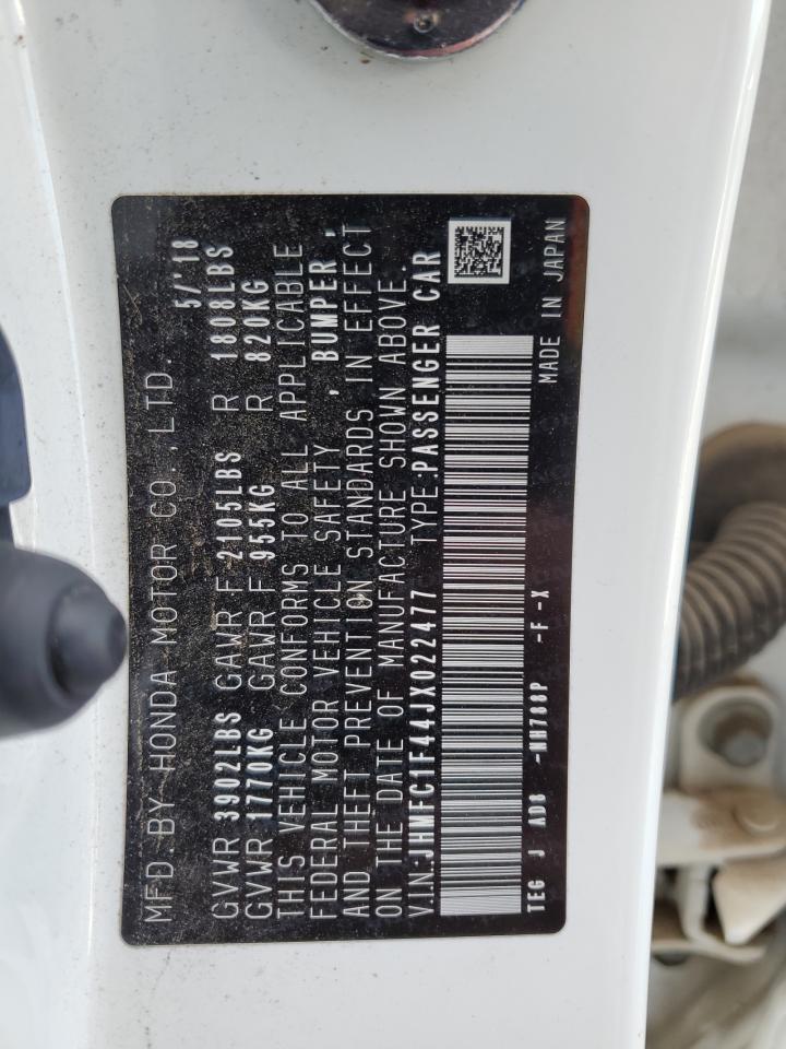 2018 Honda Civic VIN JHMFC1F44JX022477 Copart auction photo, front end / side damage thumbnail 13
