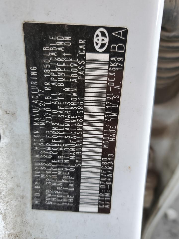2017 Toyota Corolla VIN 5YFBURHE5HP645861 Copart auction photo, mechanical damage thumbnail 12