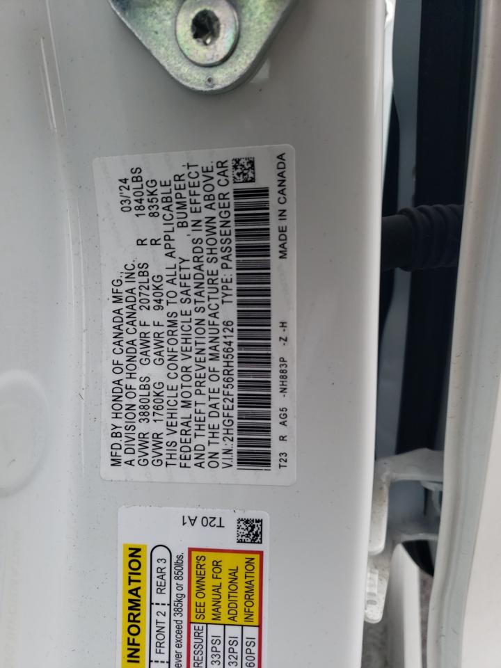 2024 Honda Civic VIN 2HGFE2F56RH564126 Copart auction photo, front end / undercarriage damage thumbnail 12