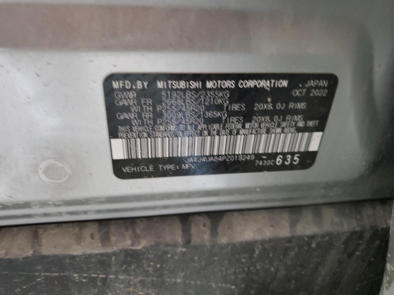 2023 Mitsubishi Outlander VIN JA4J4UA84PZ019249 Copart auction photo, front end / side damage thumbnail 13