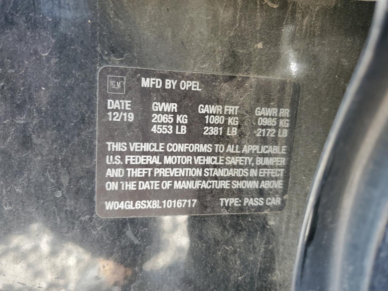 2020 Buick Regal VIN W04GL6SX8L1016717 Copart auction photo, rollover damage thumbnail 15