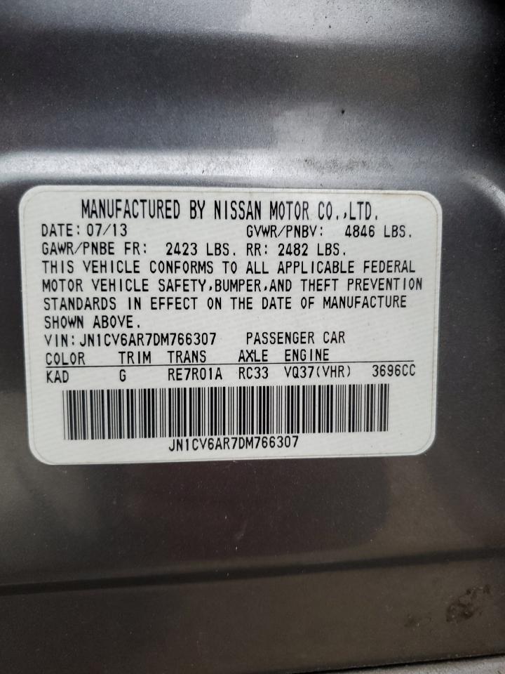 2013 Infiniti G VIN JN1CV6AR7DM766307 Copart auction photo, top/roof / minor dent/scratches damage thumbnail 12