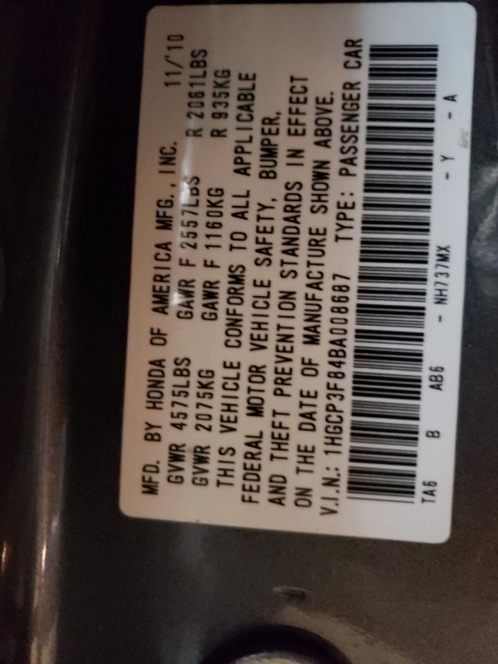 2011 Honda Accord VIN 1HGCP3F84BA008687 Copart auction photo, all over damage thumbnail 13