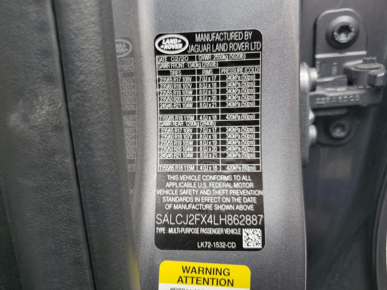 2020 Land Rover Discovery VIN SALCJ2FX4LH862887 Copart auction photo, front end damage thumbnail 16
