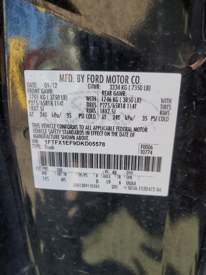 2013 Ford F-150 VIN 1FTFX1EF9DKD05578 Copart auction photo, front end / side damage thumbnail 15